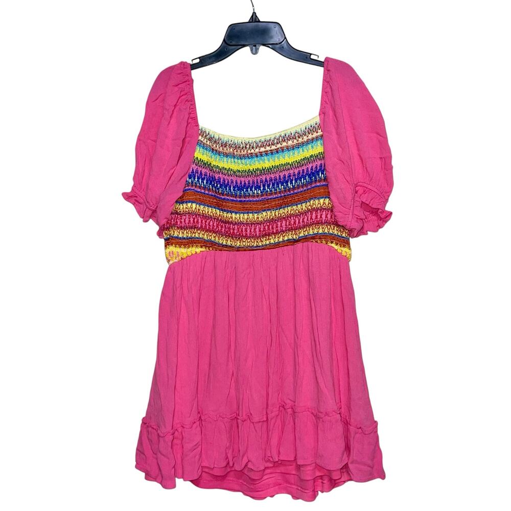 Mini Dress Pink Fit & Flare Smocked Puff Sleeve - Picture 5 of 11